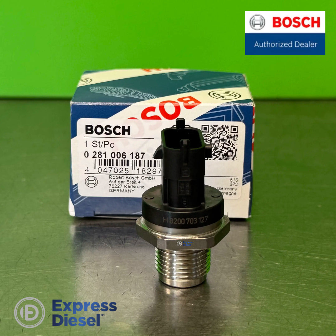 Genuine Bosch 0281006187 rail pressure sensor with Renault OE 8200703127 laser marking, 2.0 dCi M9R common rail