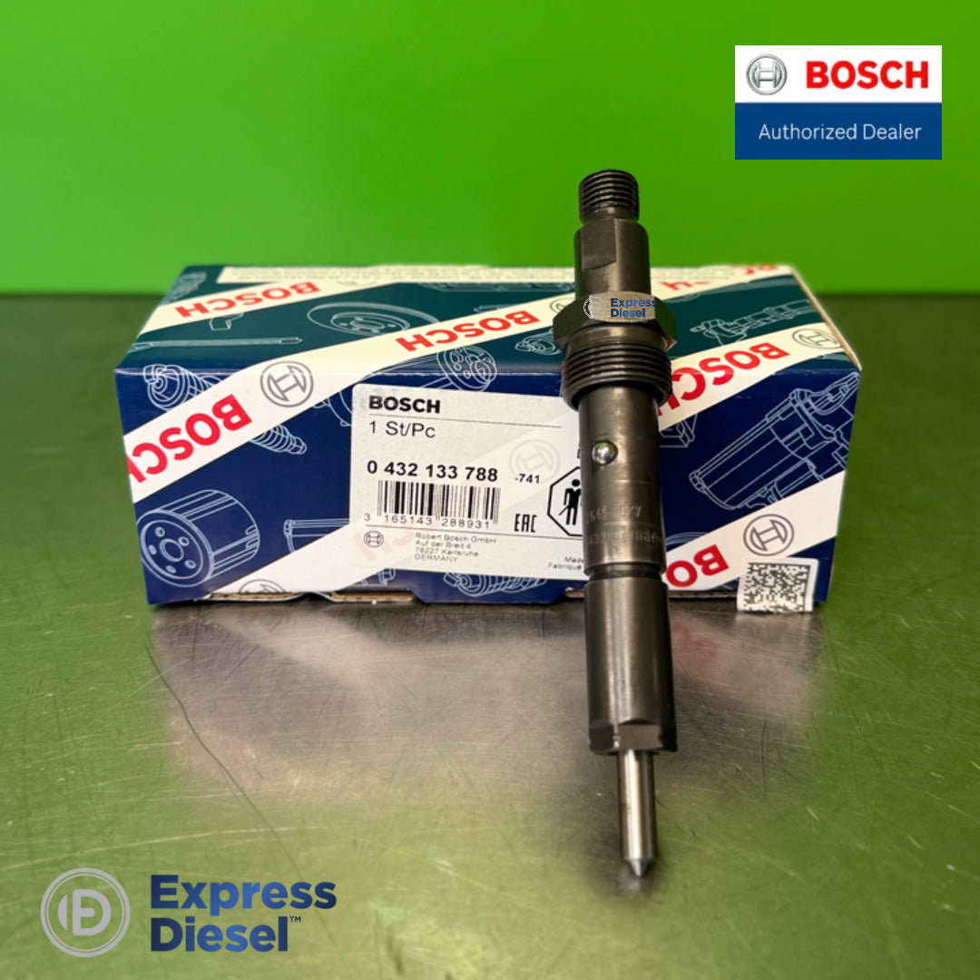 Bosch 0432133788 injector nozzle tip close-up, Caterpillar 216-9786 equivalent for Cat 3056E engine
