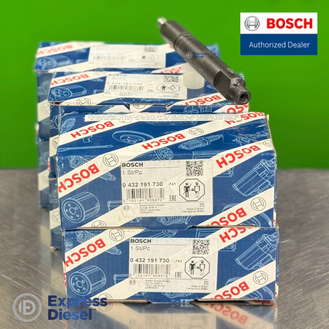 Bosch 0432191730 injector fuel inlet view with six original Bosch boxes, Volvo OE 8112303