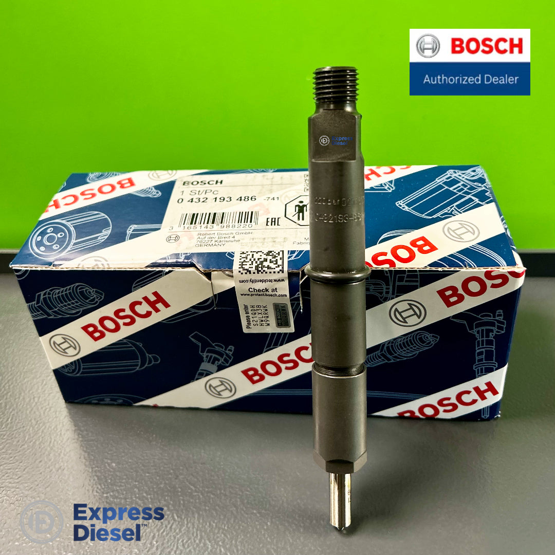 Genuine Bosch 0432193486 diesel fuel injector for Deutz BF4M2012 and Volvo D4D engines with original Bosch OEM packaging
