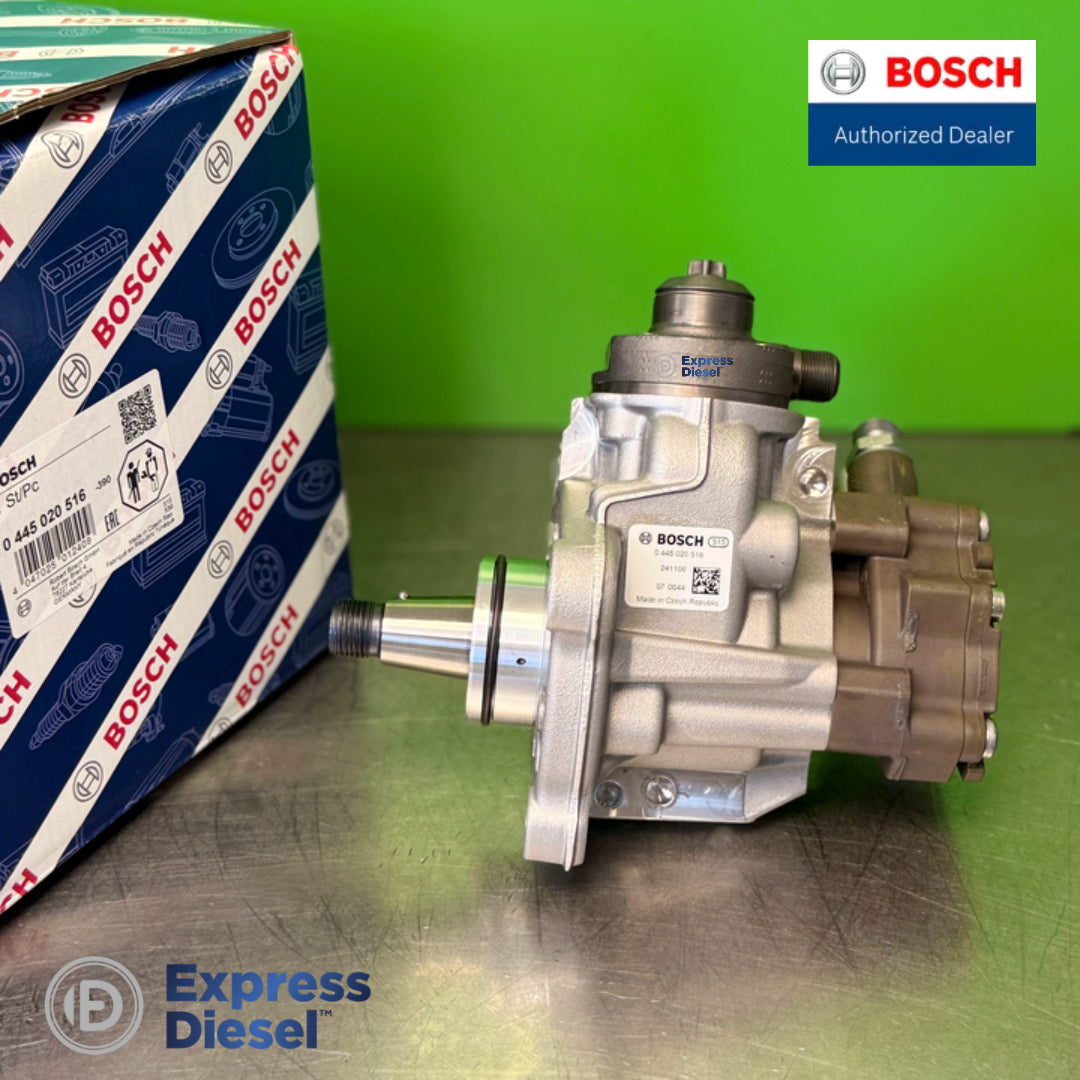 Bosch 0445020516 pump identification label showing part number 0 445 020 516 and Made in Czech Republic