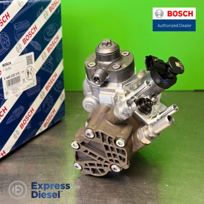 Bosch 0445020516 CP4 pump high-pressure outlet and fuel metering valve, top view