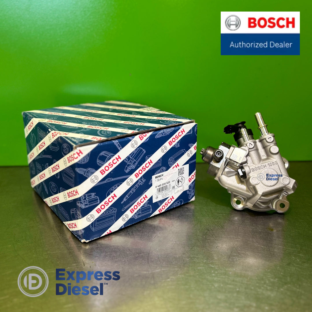 Bosch 0445020525 CP4 common rail fuel injection pump for Deutz TCD 2.9L and 3.6L diesel engines with original Bosch packaging front side view
