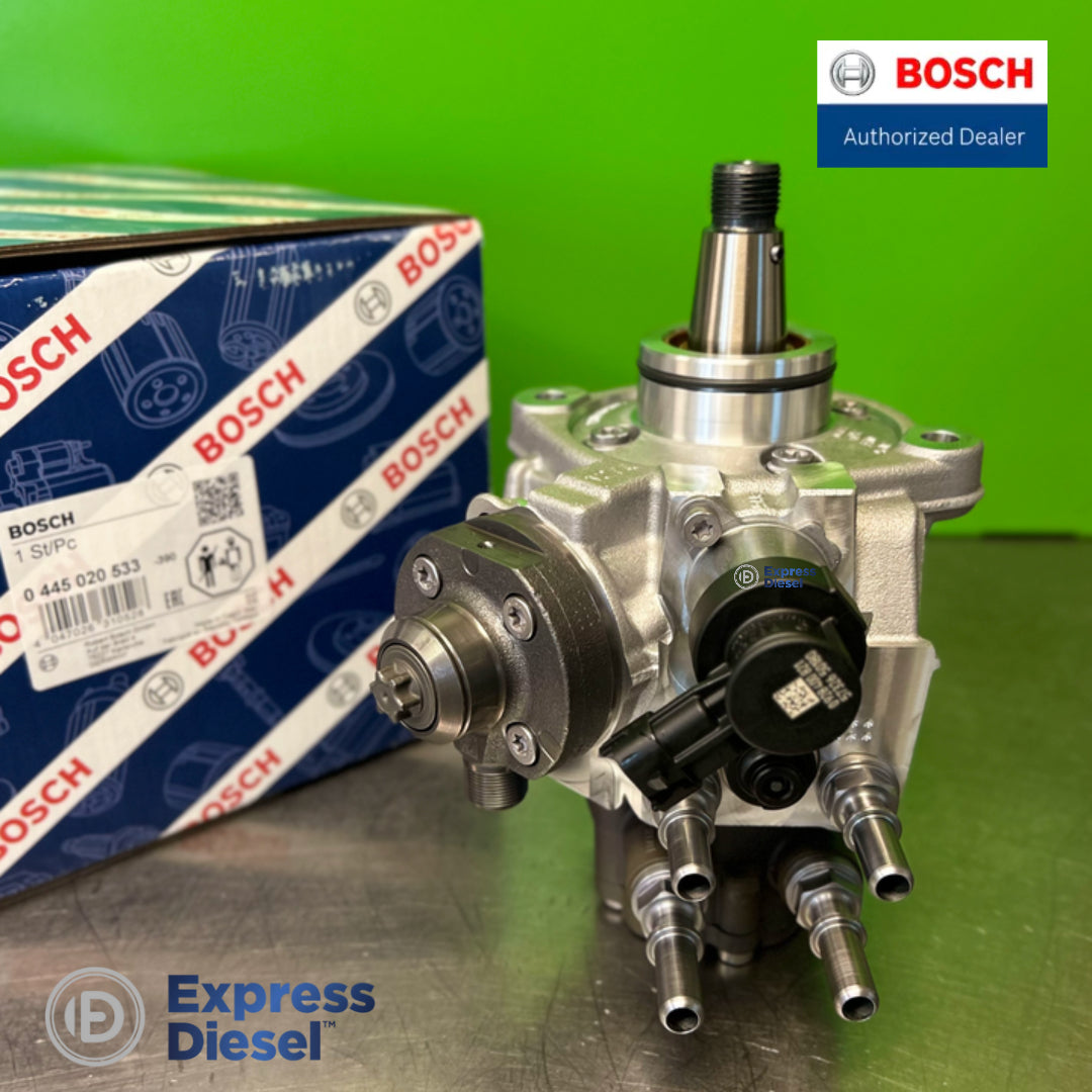 Bosch 0445020533 CP4 pump high-pressure outlet and metering valve, top view