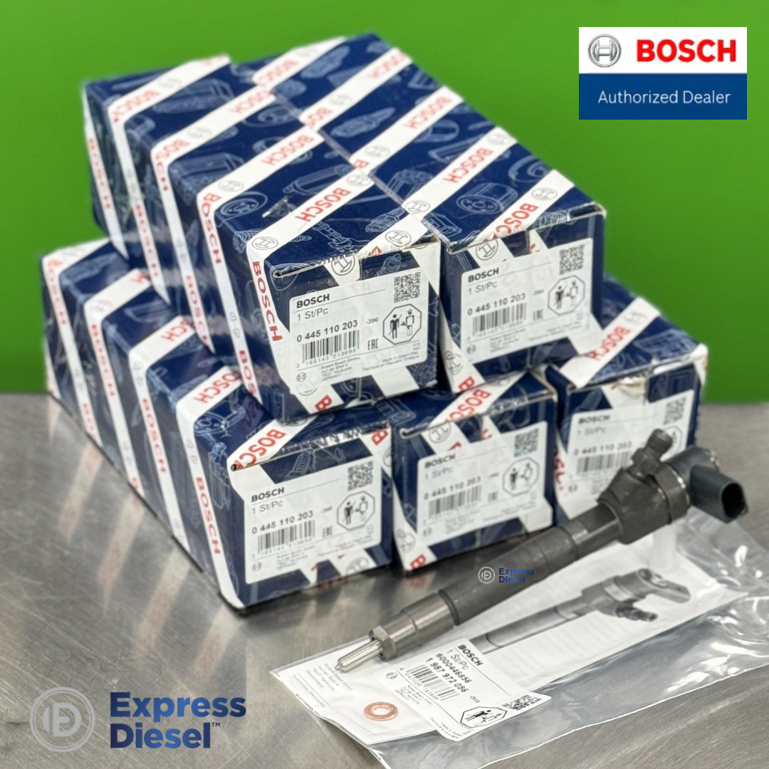 Set of 5 genuine Bosch 0445110203 CRI1-13 common rail diesel injectors with original Bosch OEM boxes for Mercedes Sprinter and Jeep 2.7 CDI CRD