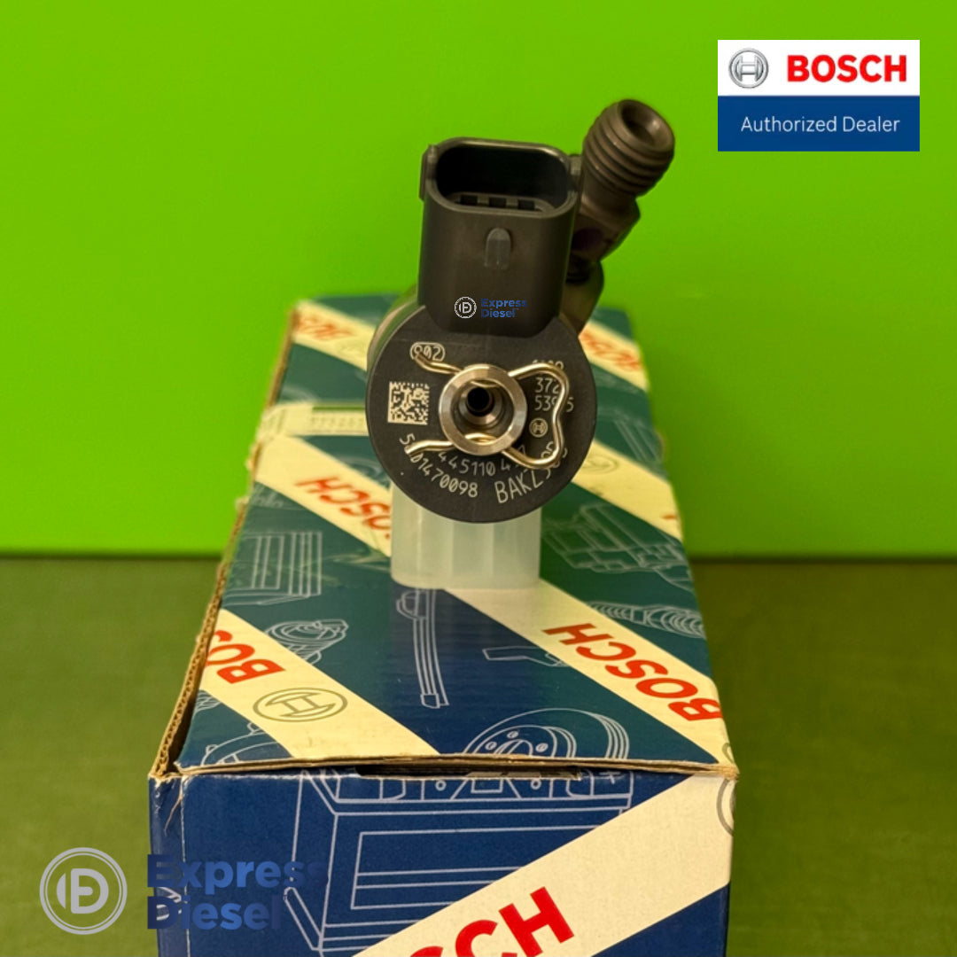 Bosch 0445110457 common rail injector - top view of the injector head and data-matrix marking