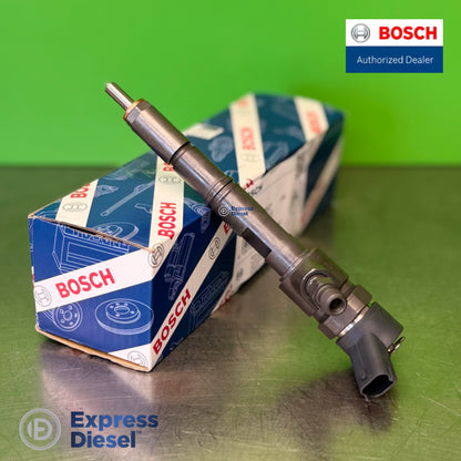 Bosch 0445110457 common rail injector - full body showing nozzle tip and connector