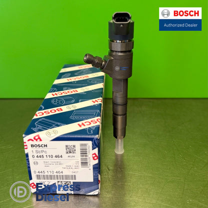 Bosch 0445110464 CRI2-16 diesel injector showing solenoid connector, high-pressure inlet port and protected nozzle tip for Yanmar 3TNV86CT engines