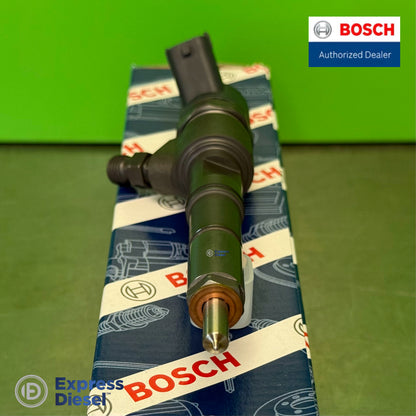 Top view of genuine Bosch 0445110558 CRI2-16 diesel fuel injector showing nozzle tip and solenoid connector for Deutz TCD 3.6L engines 4123872