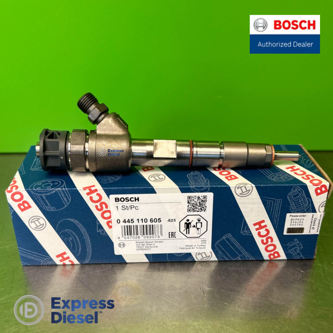 Bosch 0445110605 injector on Bosch box - part number 0 445 110 605 label with EAN 4047026092073