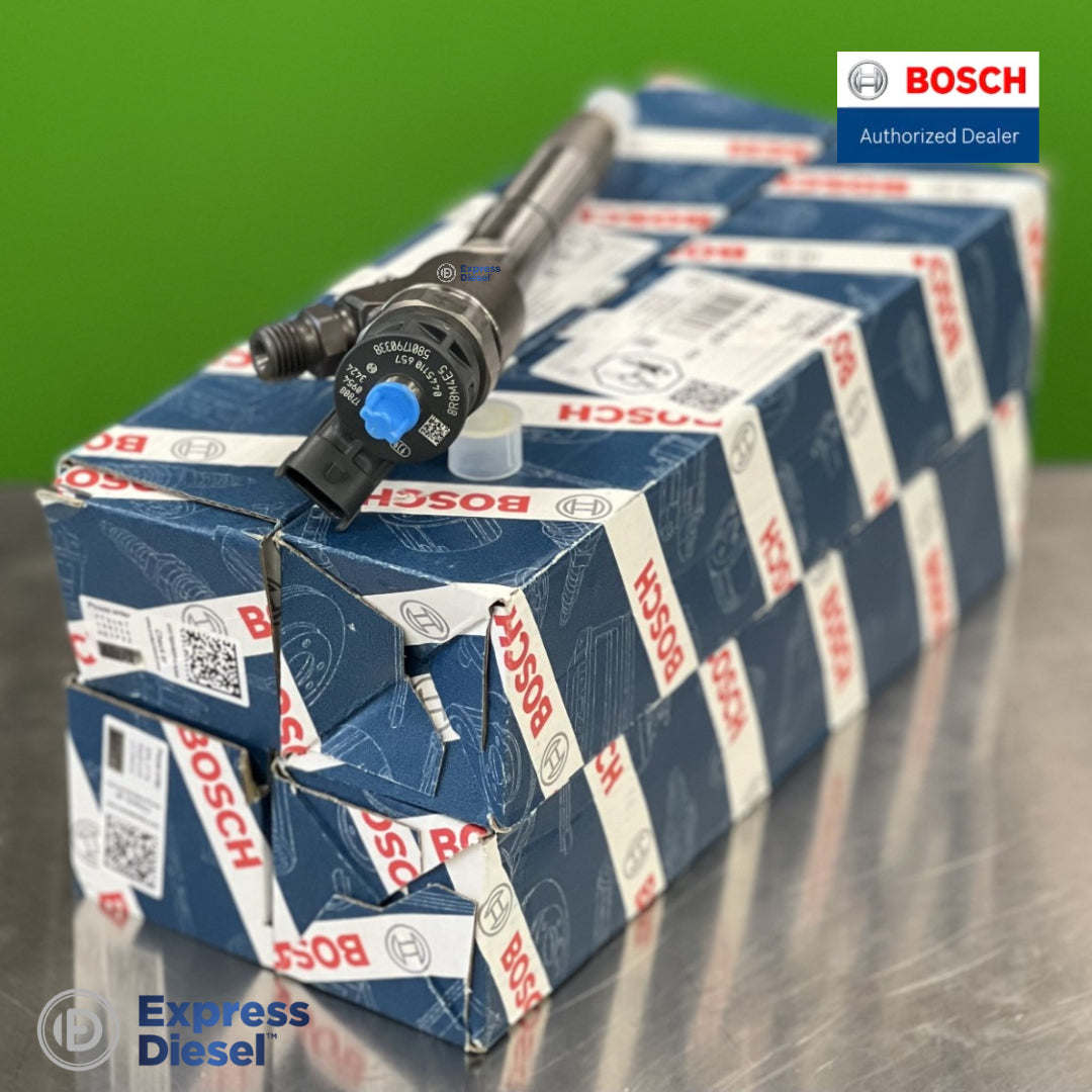 Set of 4 genuine Bosch 0445110657 CRI2-20 common rail diesel fuel injectors OE 5801790338 with original Bosch OEM boxes, Bosch authorized dealer