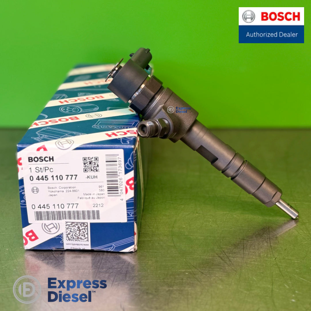 Bosch 0445110777 common rail injector - side profile and nozzle tip