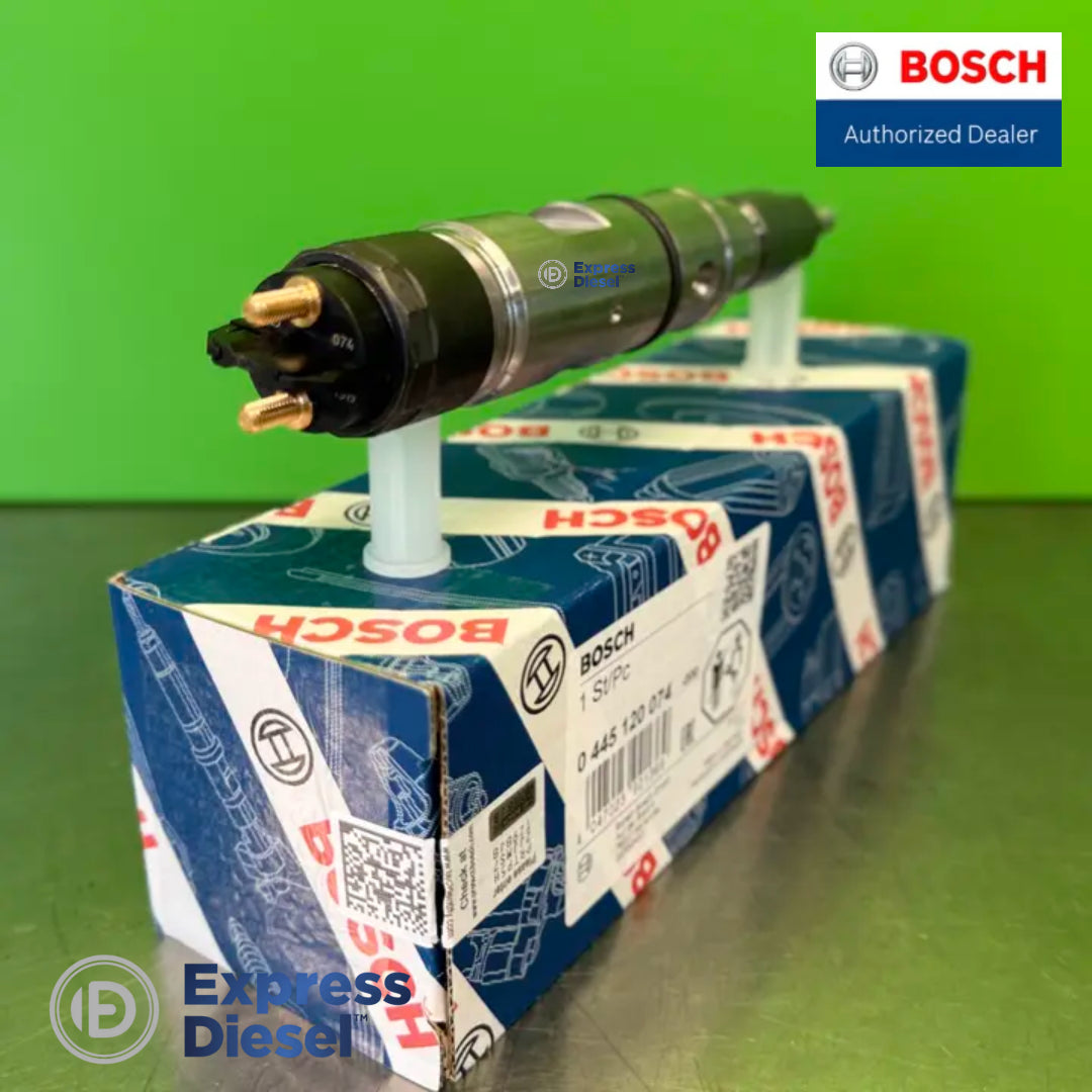 Bosch 0445120074 common rail injector - solenoid head and two-stud electrical connector