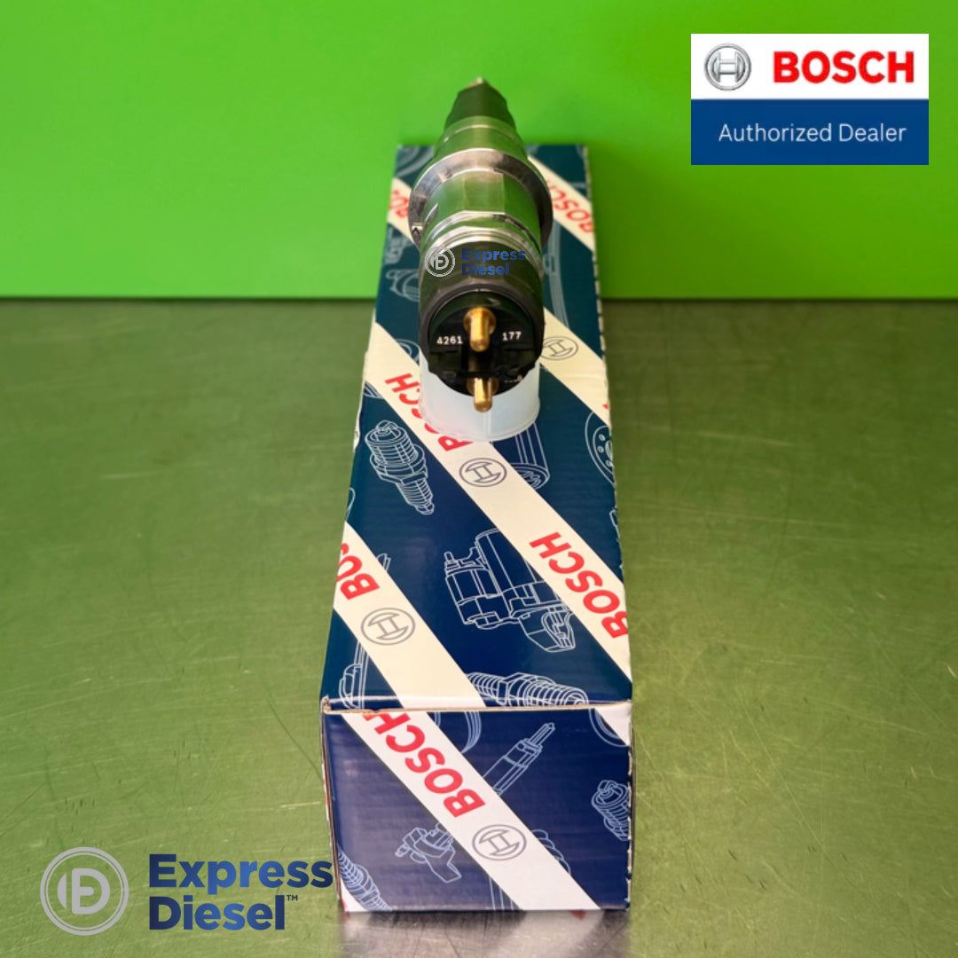 End view of the Bosch 0445120177 injector solenoid connector with the laser-engraved codes 4261 and 177 identifying Cummins 5254261