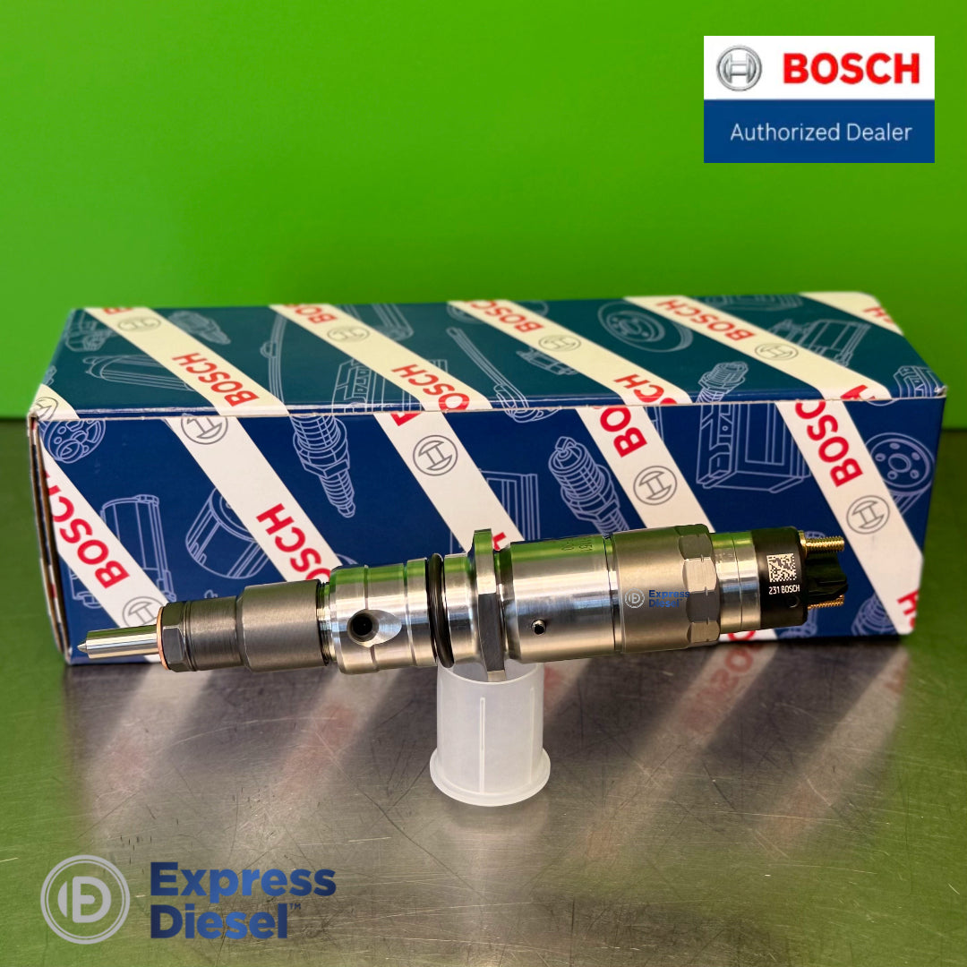 Bosch 0445120231 injector body showing O-rings and laser engraving for Cummins 5263262 common rail system