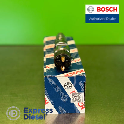Genuine Bosch 0445120235 common rail injector laser engraving and inlet port detail view