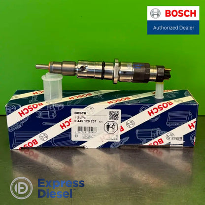 Bosch 0445120237 common rail injector - full view with the original Bosch box