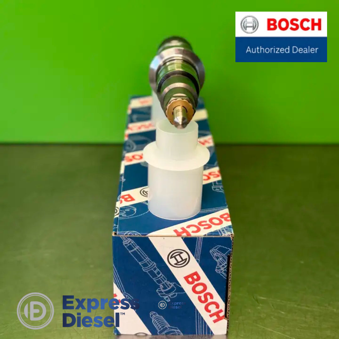 Bosch 0445124019 common rail injector - nozzle tip close-up with protective cap
