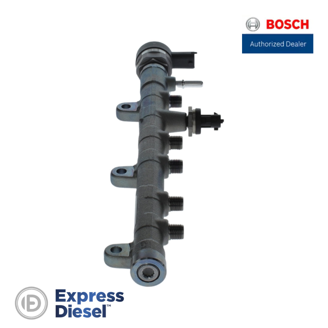 Bosch 0445214411 fuel rail for Hyundai H100 - pressure regulator valve and sensor view