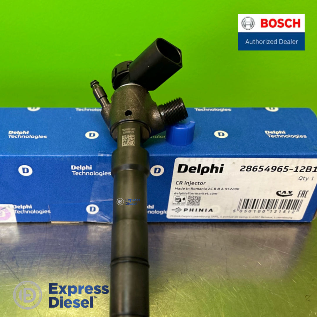 Delphi 28654965-12B1 box label, CR injector made in Romania, EAN 5050100131512
