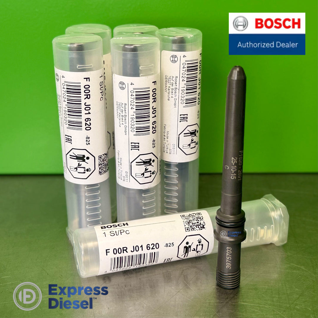 Six Bosch F00RJ01620 injector inlet connectors in original Bosch OEM boxes
