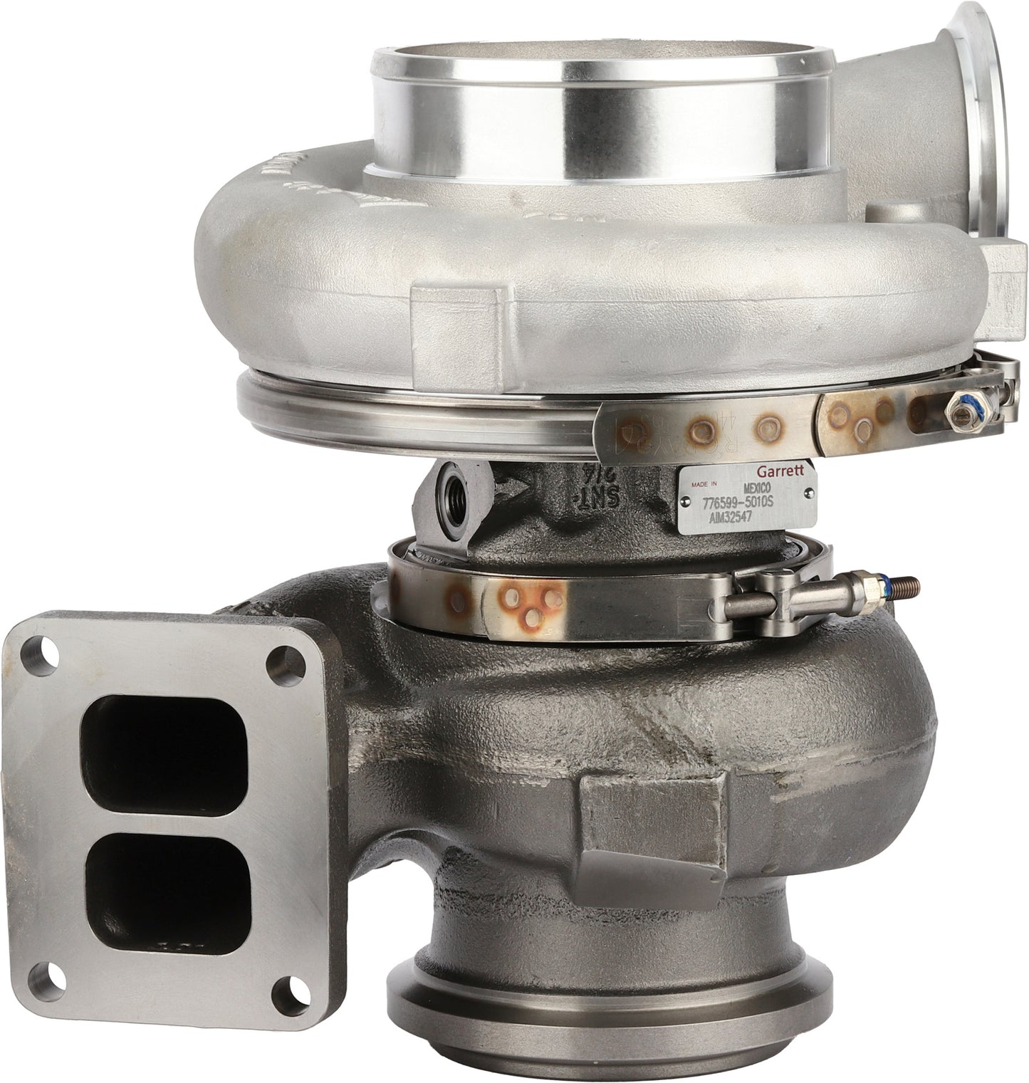 Garrett GTB4294 turbocharger identification nameplate, 776599-5010S, made in Mexico, ref XT0110100176